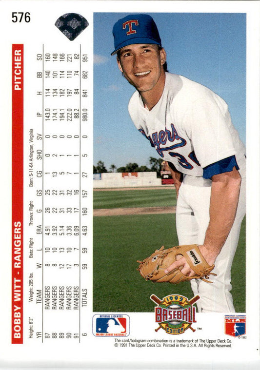 1992 Upper Deck #576 Bobby Witt Texas Rangers