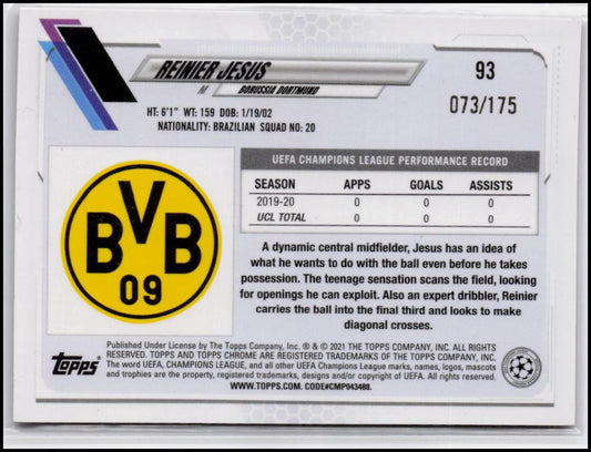 2020-21 Topps Chrome UEFA Champions League #93 Reinier Jesus Pink #/175