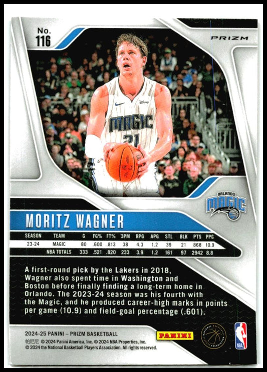 2024-25 Panini Prizm Prizms Orange Ice #116 Moritz Wagner Orlando Magic