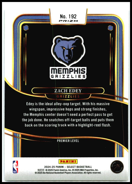 2024-25 Panini Select Blue (Retail) #192 Zach Edey Rookie Memphis Grizzlies
