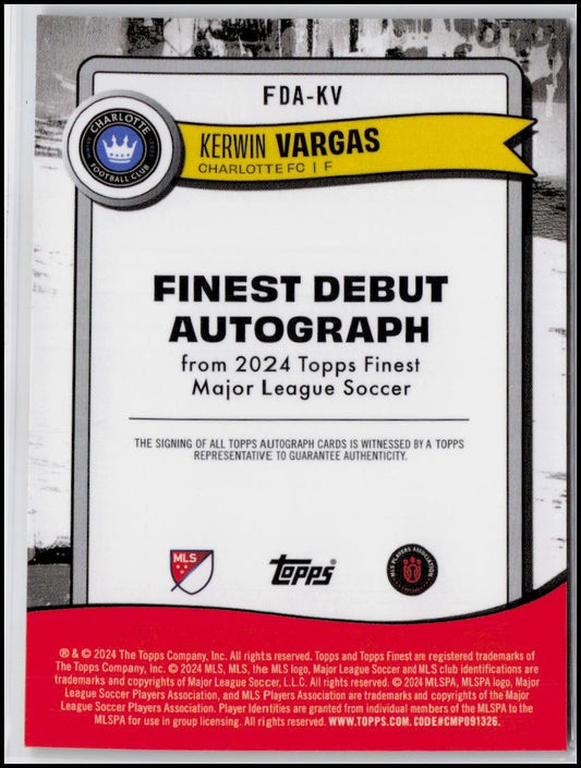 2024 Finest MLS #FDA-KV Kerwin Vargas Finest Debut Autograph Gold Refractor #/50