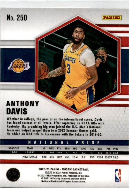 2020-21 Panini Mosaic #250 Anthony Davis Los Angeles Lakers