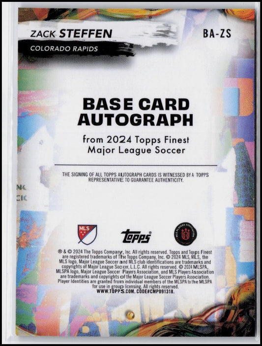 2024 Finest MLS #BA-ZS Zack Steffen Base Autographs Blue Refractor #/75