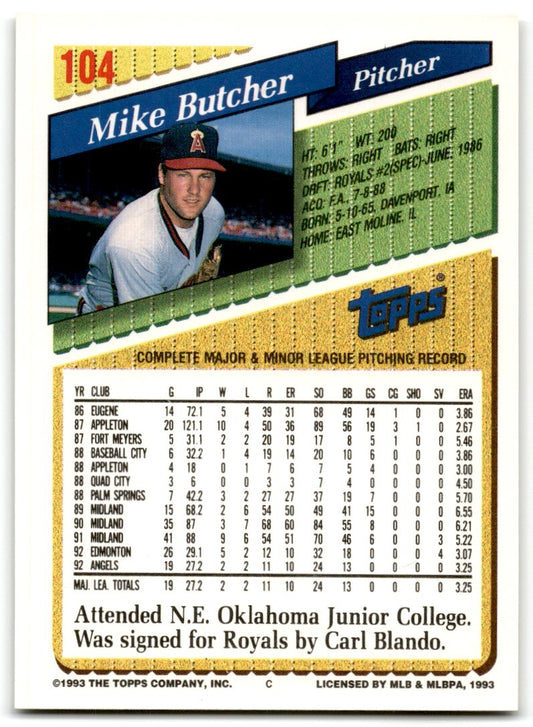 1993 Topps Gold Mike Butcher California Angels #104