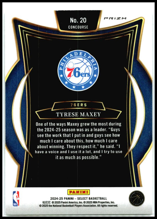 2024-25 Panini Select Silver #20 Tyrese Maxey Philadelphia 76ers