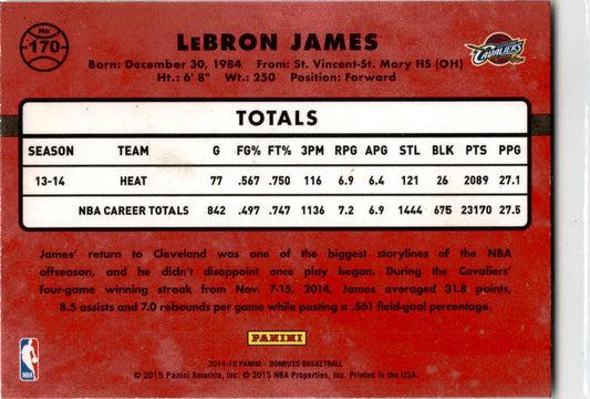 2014-15 Donruss #170 LeBron James Cleveland Cavaliers