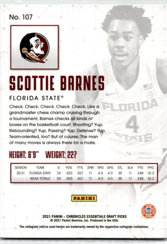 2021 Panini Chronicles Essentials Draft Picks Green #107 Scottie Barnes Raptors
