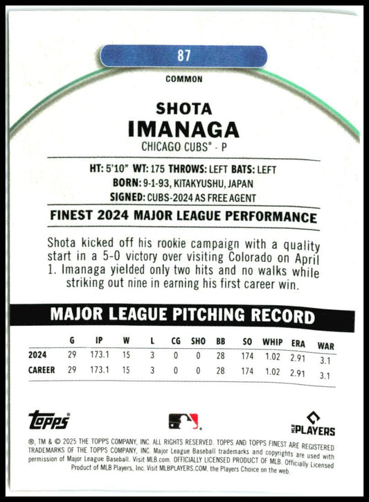 2025 Topps Finest #87 Shota Imamaga Cubs