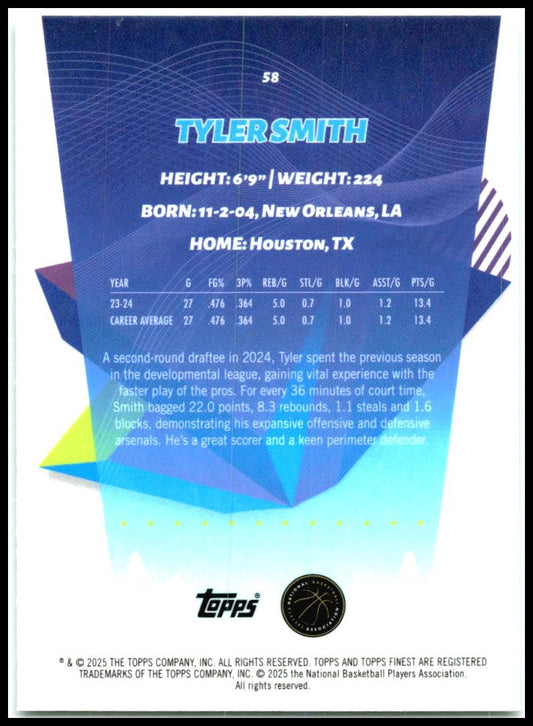 2024-25 Finest #58 Tyler Smith Rookie Milwaukee Bucks