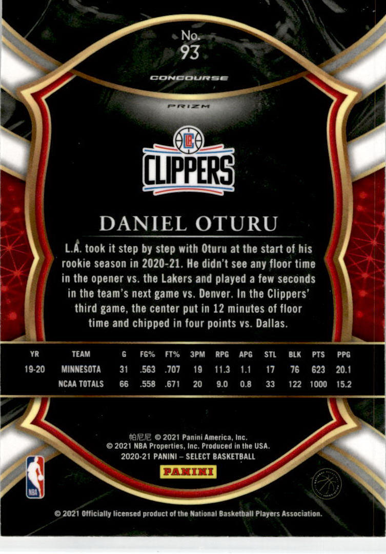 2020-21 Panini Select Silver #93 Daniel Oturu Los Angeles Clippers