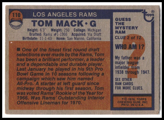 Tom Mack #110 1976 Topps