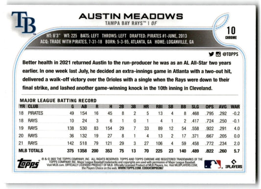 2022 Topps Chrome X-Fractor Austin Meadows Tampa Bay Rays #10