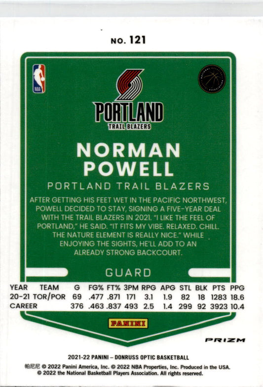 2021-22 Donruss Optic Blue Velocity #121 Norman Powell Portland Trail Blazers