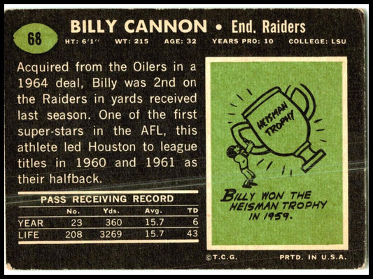 1969 Topps #68 Billy Cannon Oakland Raiders