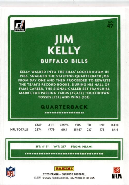 2020 Donruss Press Proof Red #47 Jim Kelly Buffalo Bills