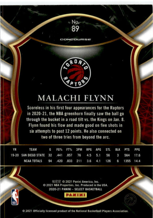 2020-21 Panini Select Blue #89 Malachi Flynn Toronto Raptors
