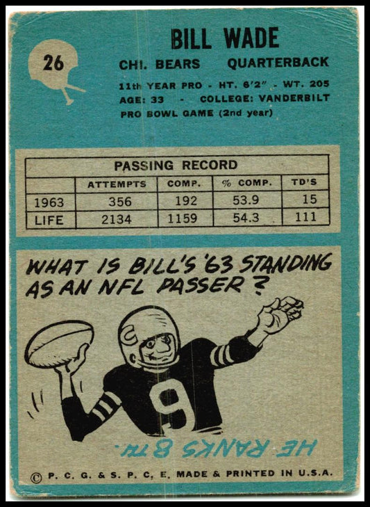 1964 Philadelphia #26 Bill Wade Chicago Bears