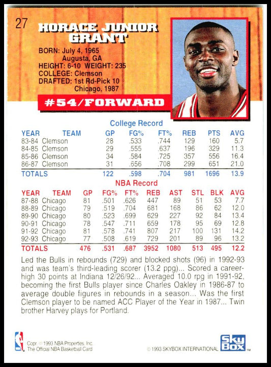1993-94 Hoops #27 Horace Grant Chicago Bulls