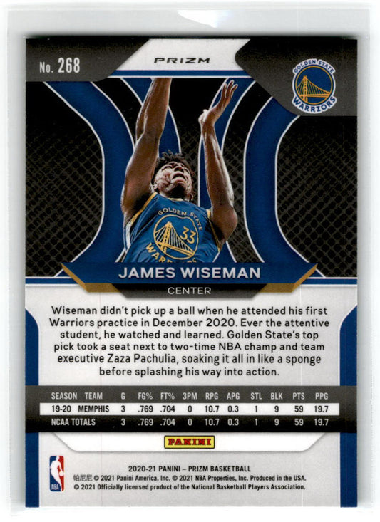 2020-21 Panini Prizm Green Prizms #268 James Wiseman Detroit Pistons