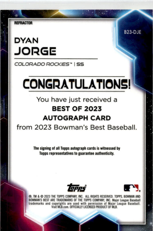 2023 Bowman's Best #B23-DJE Dyan Jorge Auto Colorado Rockies