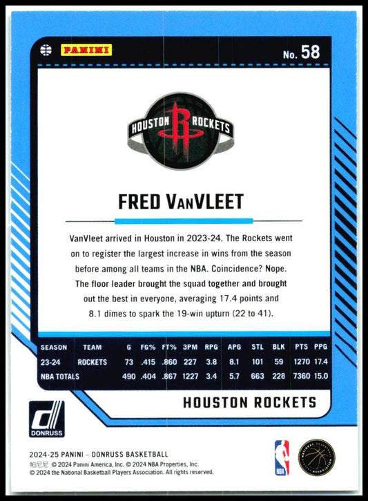 2024-25 Donruss Holo Green Laser #58 Fred VanVleet Houston Rockets