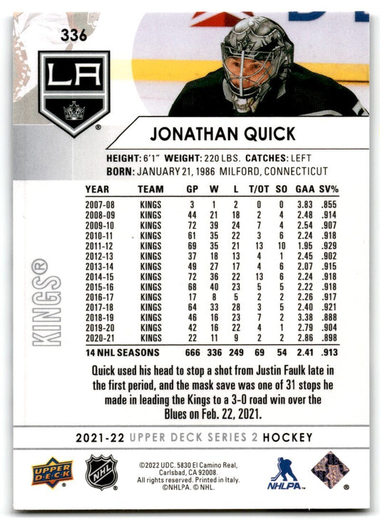 2021-22 Upper Deck Jonathan Quick Los Angeles Kings #336