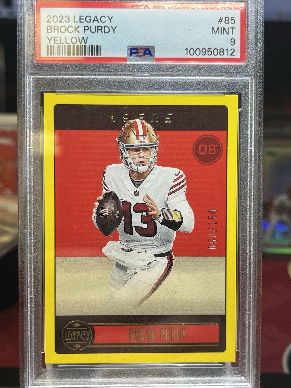 2023 Legacy Yellow 85 Brock Purdy #/150 PSA 9 San Francisco 49ers