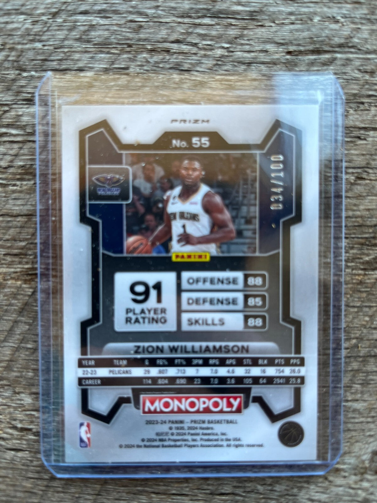 2023-24 Prizm MONOPOLY Red Millionaire Prizm #018 Zion Williamson /100 Pelicans