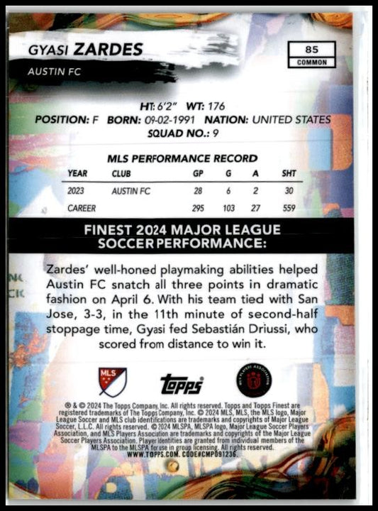 2024 Topps Finest MLS Neon Green Refractors /125 #85 Gyasi Zardes Austin FC