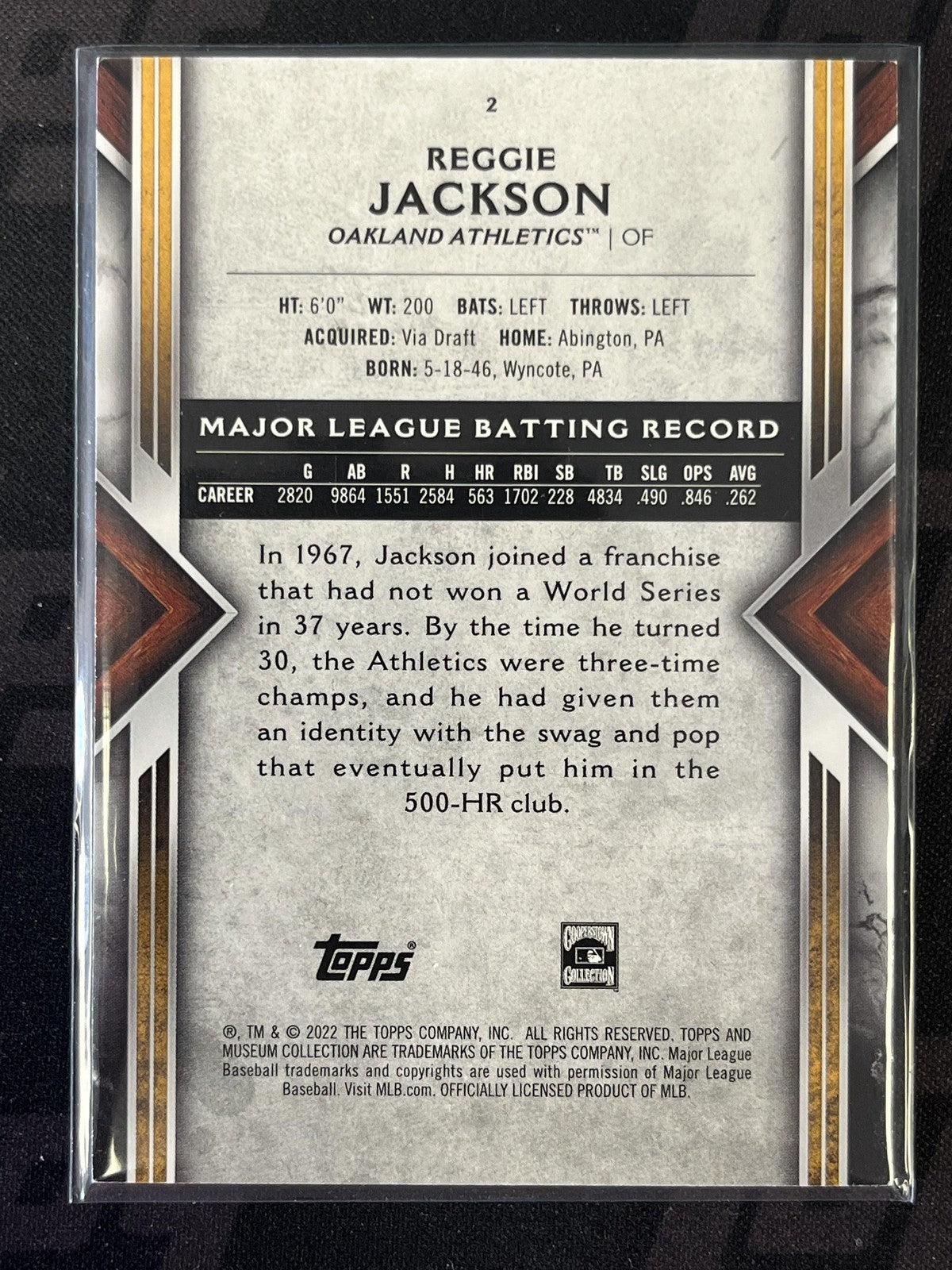 2022 Topps Museum Collection #2 Reggie Jackson Oakland Athletics