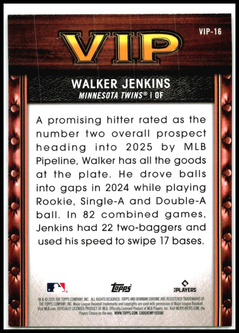 2025 Bowman Very Important Prospects Mojo Refractor #VIP-16 Walker Jenkins Twins