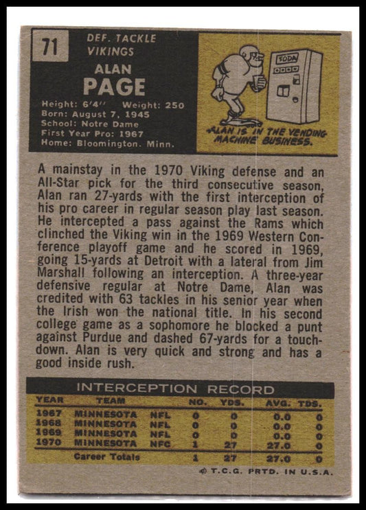 Alan Page #71 1971 Topps