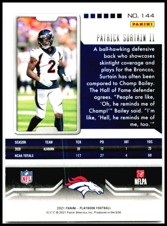 2021 Panini Playbook Purple #144 Patrick Surtain II Rookie Denver Broncos