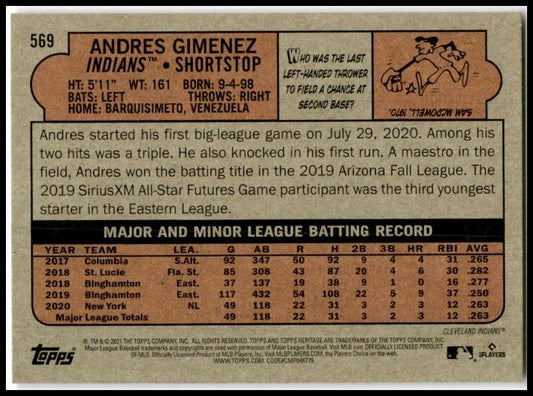 2021 Topps Heritage #569 Andres Gimenez Rookie Cleveland Indians
