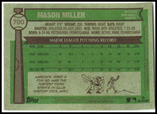 2025 Topps Heritage #700 Mason Miller San Diego Padres
