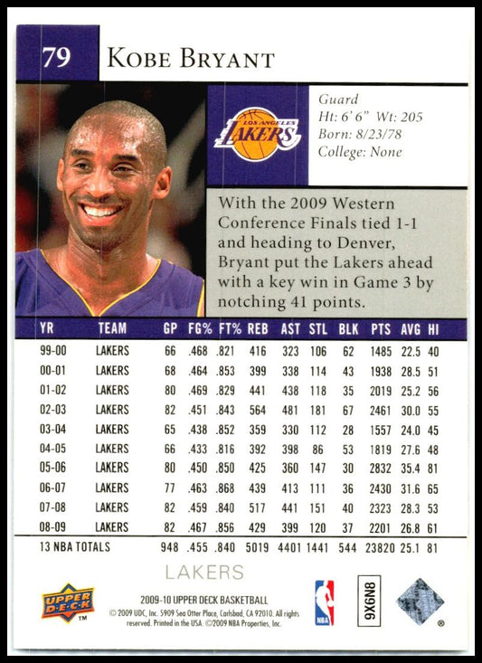 2009-10 Upper Deck #79 Kobe Bryant Los Angeles Lakers
