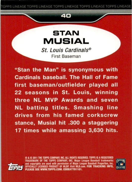 2011 Topps Lineage #40 Stan Musial St. Louis Cardinals