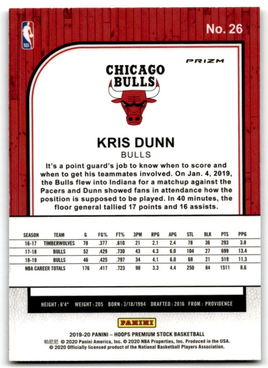 2019-20 Box Set Pulsar Prizm Kris Dunn Chicago Bulls #26