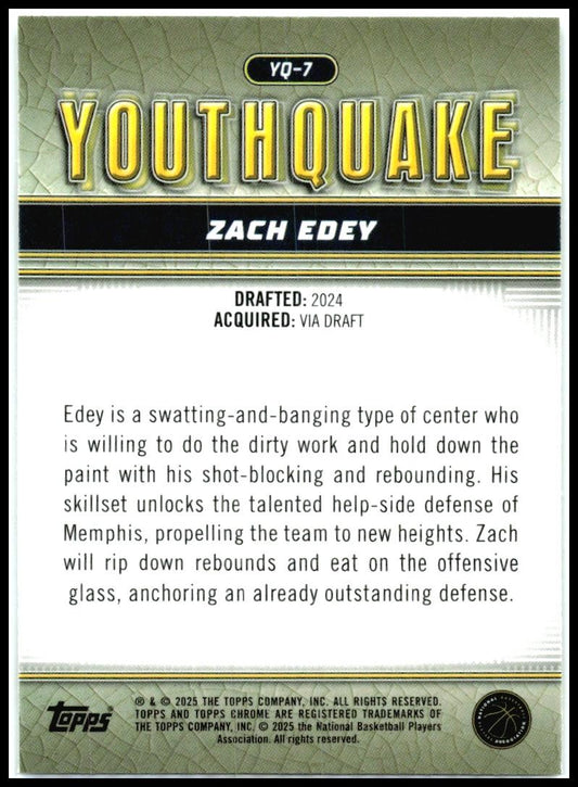 2024-25 Topps Chrome YouthQuake #YQ-7 Zach Edey Memphis Grizzlies