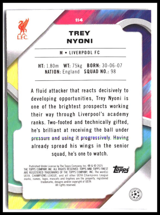 Trey Nyoni #114 2024-25 Finest UEFA Club Competitions Rookie RC