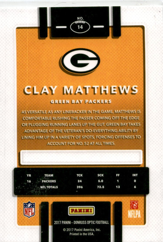 2017 Donruss Optic #14 Clay Matthews Green Bay Packers