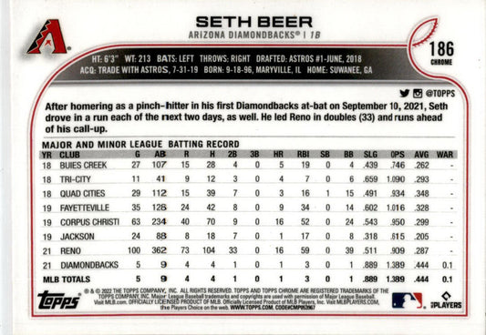 2022 Topps Chrome Pink #186 Seth Beer Arizona Diamondbacks