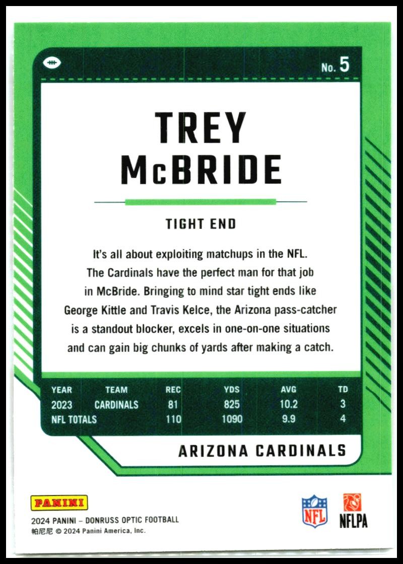 2024 Donruss Optic #5 Trey McBride Arizona Cardinals