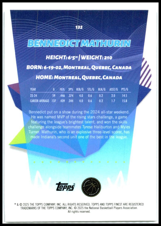 2024-25 Topps Finest Purple /99 #132 Bennedict Mathurin
