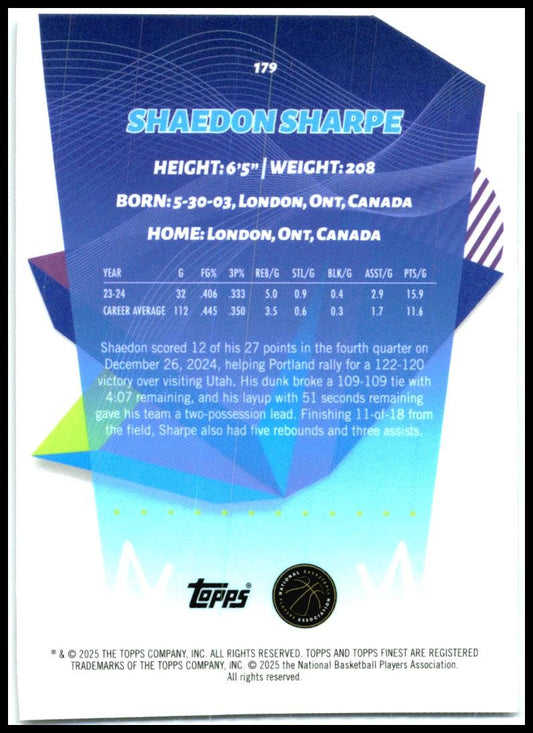 2024-25 Topps Finest Die-Cut Refractor /35 #179 Shaedon Sharpe
