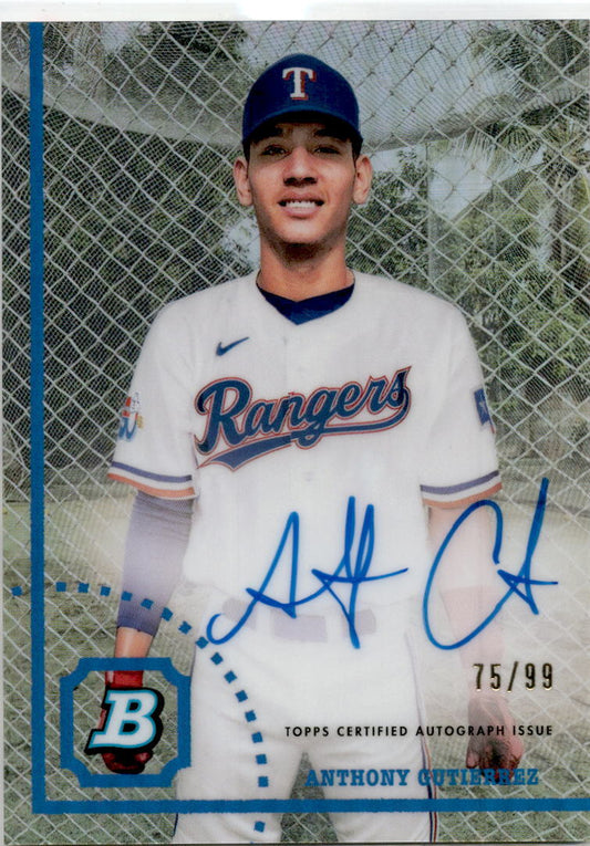 2022 Bowman Heritage #CPA-AG Anthony Gutierrez Auto Texas Rangers #/99