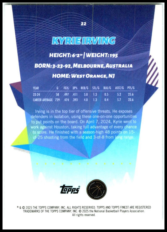 2024-25 Topps Finest #22 Kyrie Irving