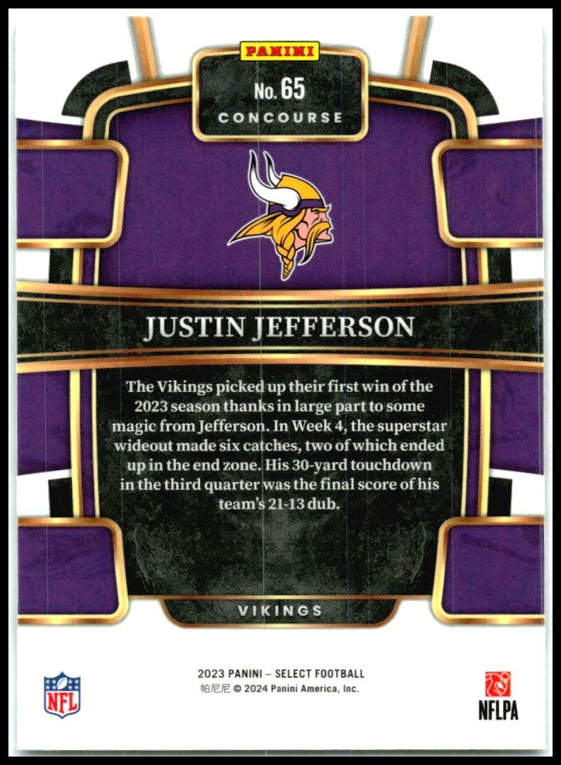 2023 Panini Select #65 Justin Jefferson Minnesota Vikings