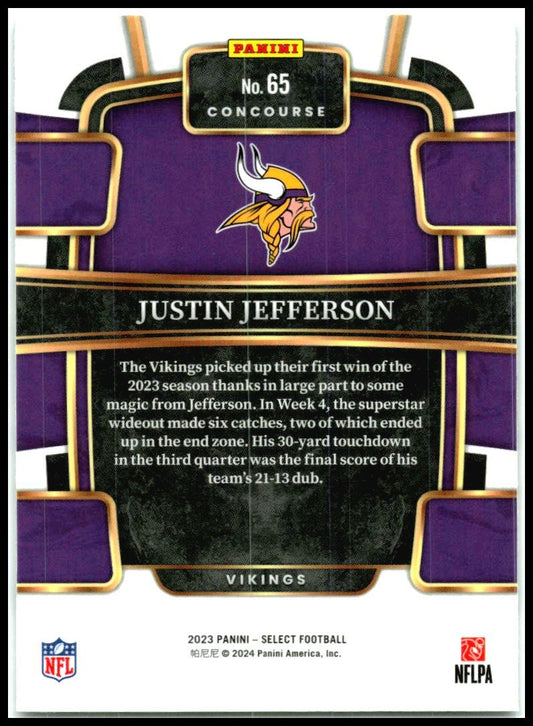 2023 Panini Select #65 Justin Jefferson Minnesota Vikings