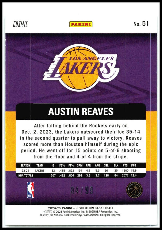 2024-25 Panini Revolution Cosmic #51 Austin Reaves #/99 Los Angeles Lakers